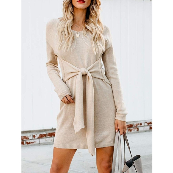 New Belted Mini knit Sweater Dress tunic - Picture 3 of 8